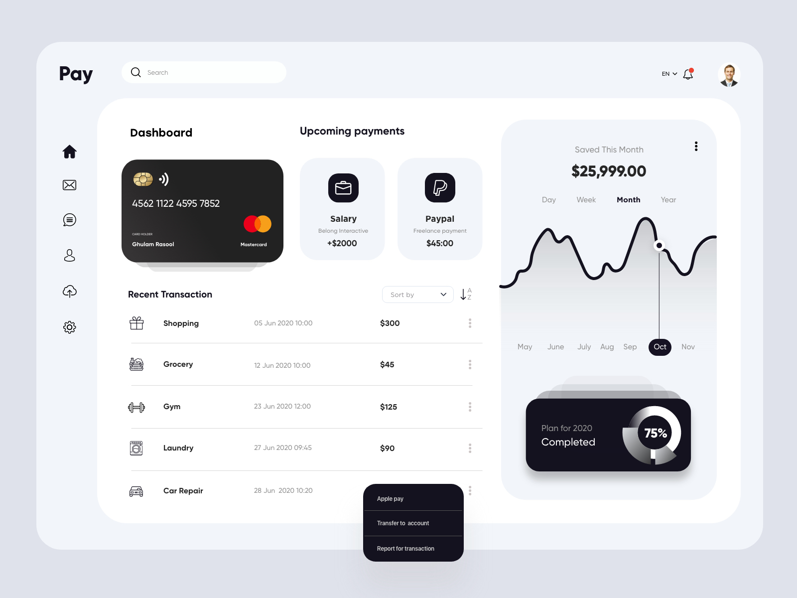 Aplicacion web con Panel de control intuitivo para gestionar tus finanzas de forma fácil y segura.