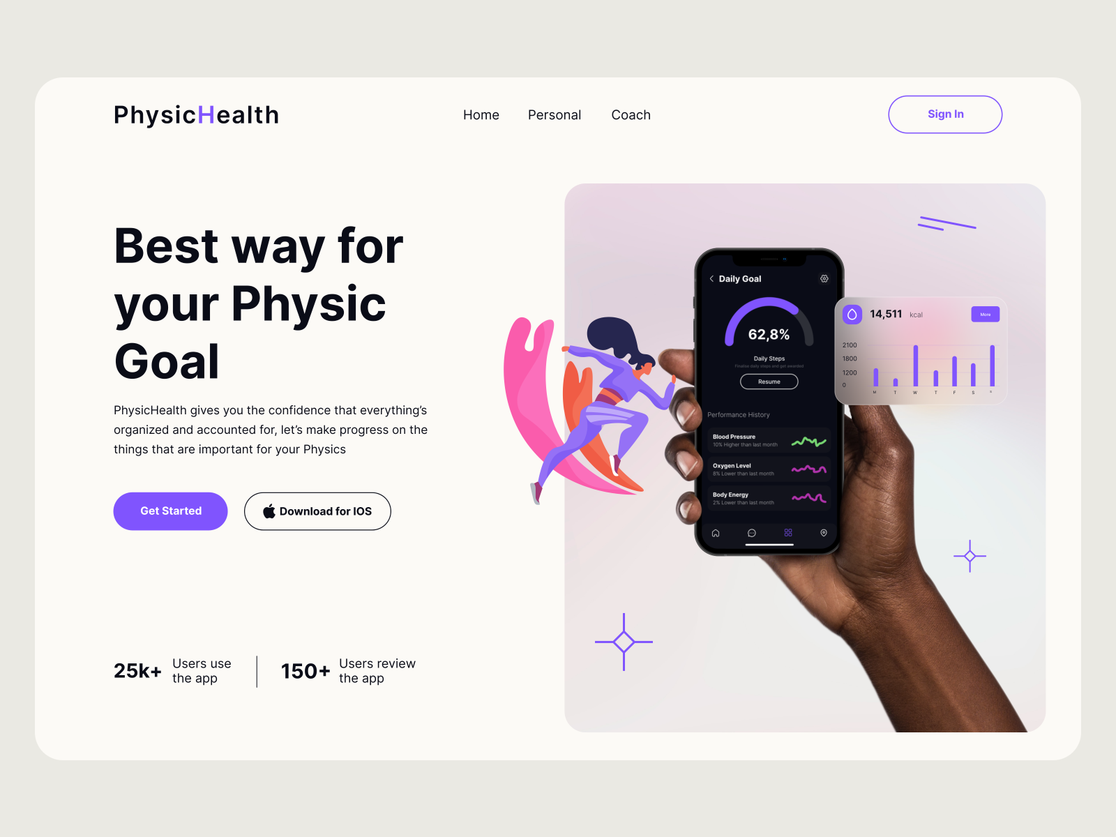 Persona usando una aplicación de salud en su teléfono móvil para alcanzar sus objetivos de fitness.
